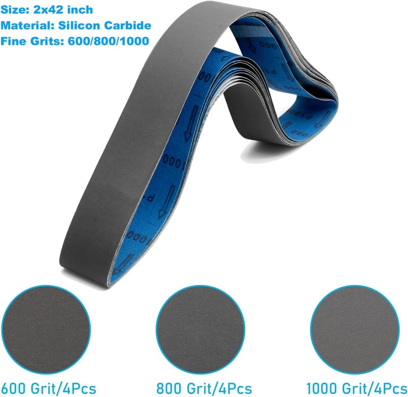 Donanim 2 x 42 Inch Silicon Carbide Sanding Belts, 2x42 Knife Sharpening Belt Sander Belts 600 800 and 1000 Assorted Fine Grits,12-Pack - Image 2
